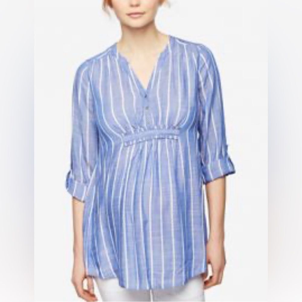 Luxe Essentials Denim blue striped top size XSmall